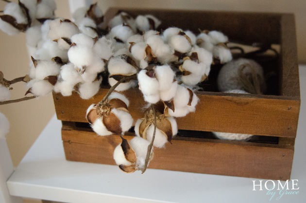 wood crate with faux cotton stems