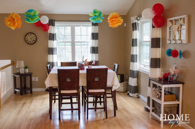 dr seuss birthday party decorations in kitchen dining area